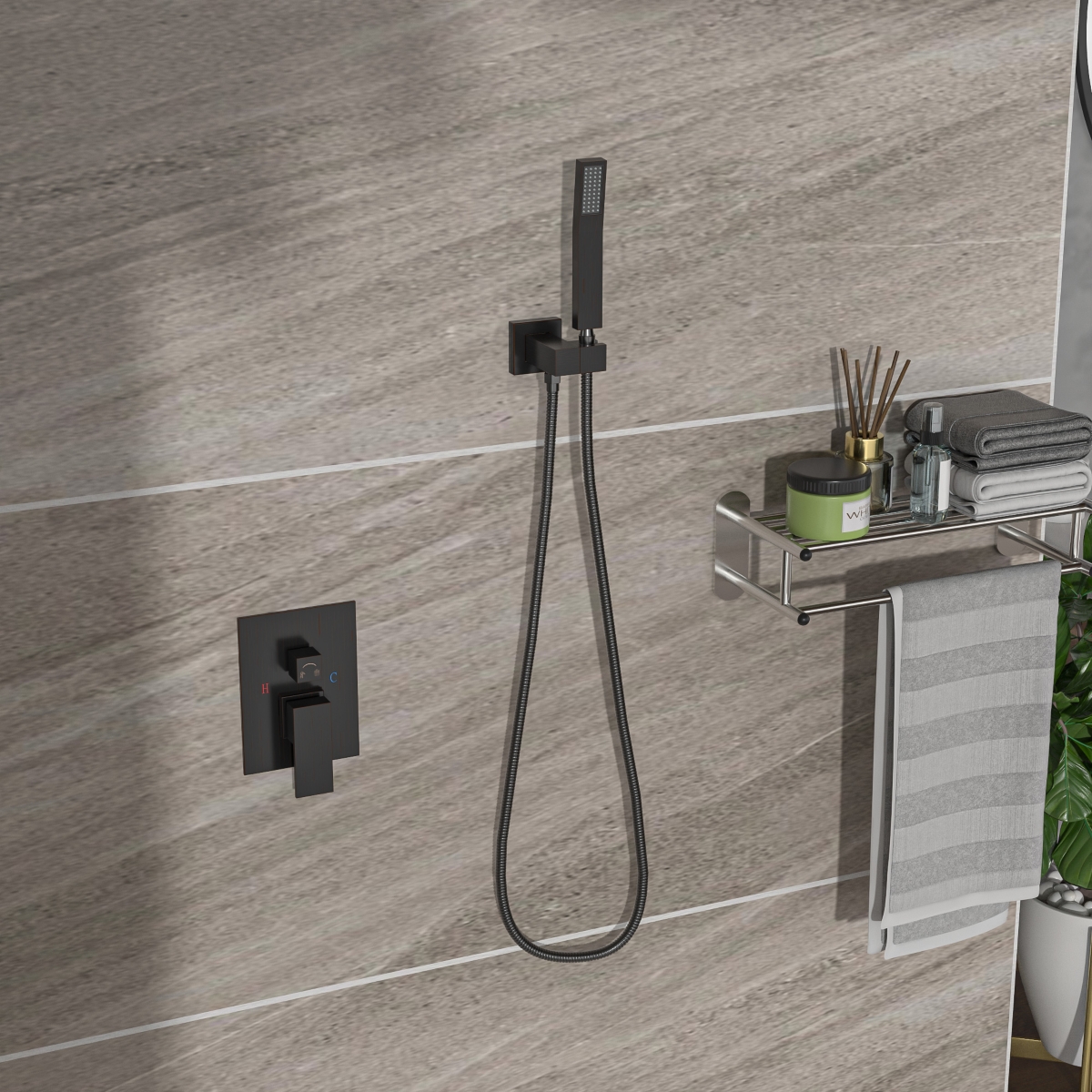 Streamdale Furniture Ceiling Shower Set - 12 Inch Square Shower Set, Dual Shower Heads, Oil Rubber Bronze - Oil-rubbed bronze