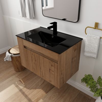 Streamdale 30 Inch Bathroom Vanity With Black Ceramic Basin And Adjust Open Shelf