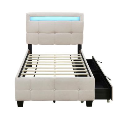 Streamdale Twin Upholstered LED Platform Bed with Drawers