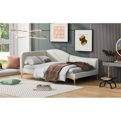 Streamdale Twin Size Upholstered Daybed With Headboard And Armrest, Support Legs