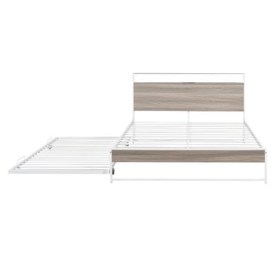 Metal Platform Bed Frame with Trundle and USB