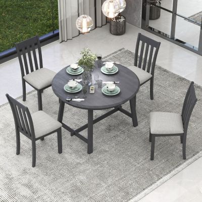 Streamdale Gray 5-Piece Round Dining Table Set with 4 Chairs