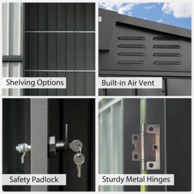Black Metal Outdoor Storage Shed 8.2'X6.2' Lockable Cabinet