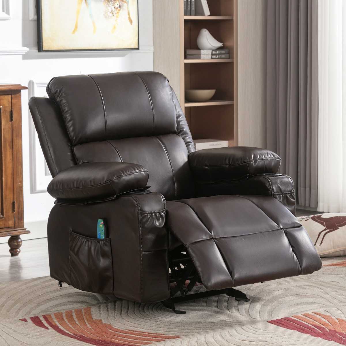 Streamdale Furniture Oversized Recliner Chair with Massage, Heat & Usb -- Brown