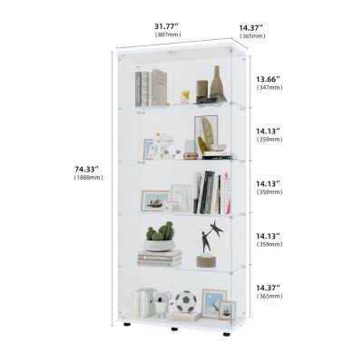 White Glass Display Cabinet with Double Doors & 5 Shelves