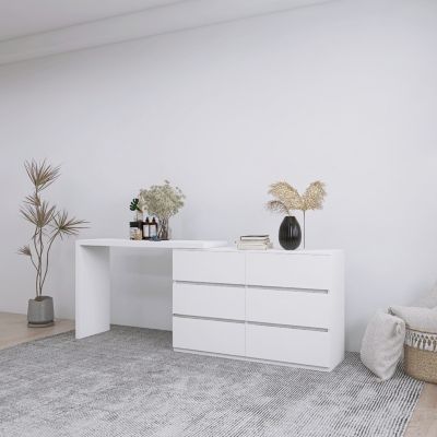 Extended Desktop 6 Drawers Chest Of Drawer Without Handle White Color Vanity