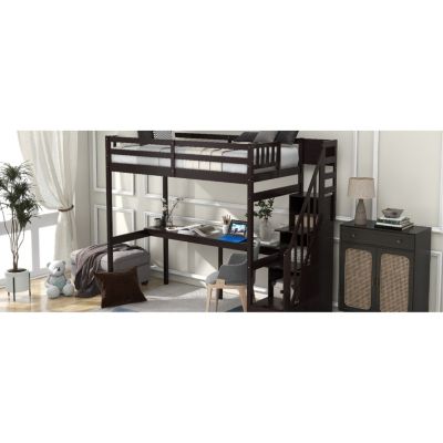 Streamdale Twin Size Loft Bed With Storage Staircase And Built-In Desk