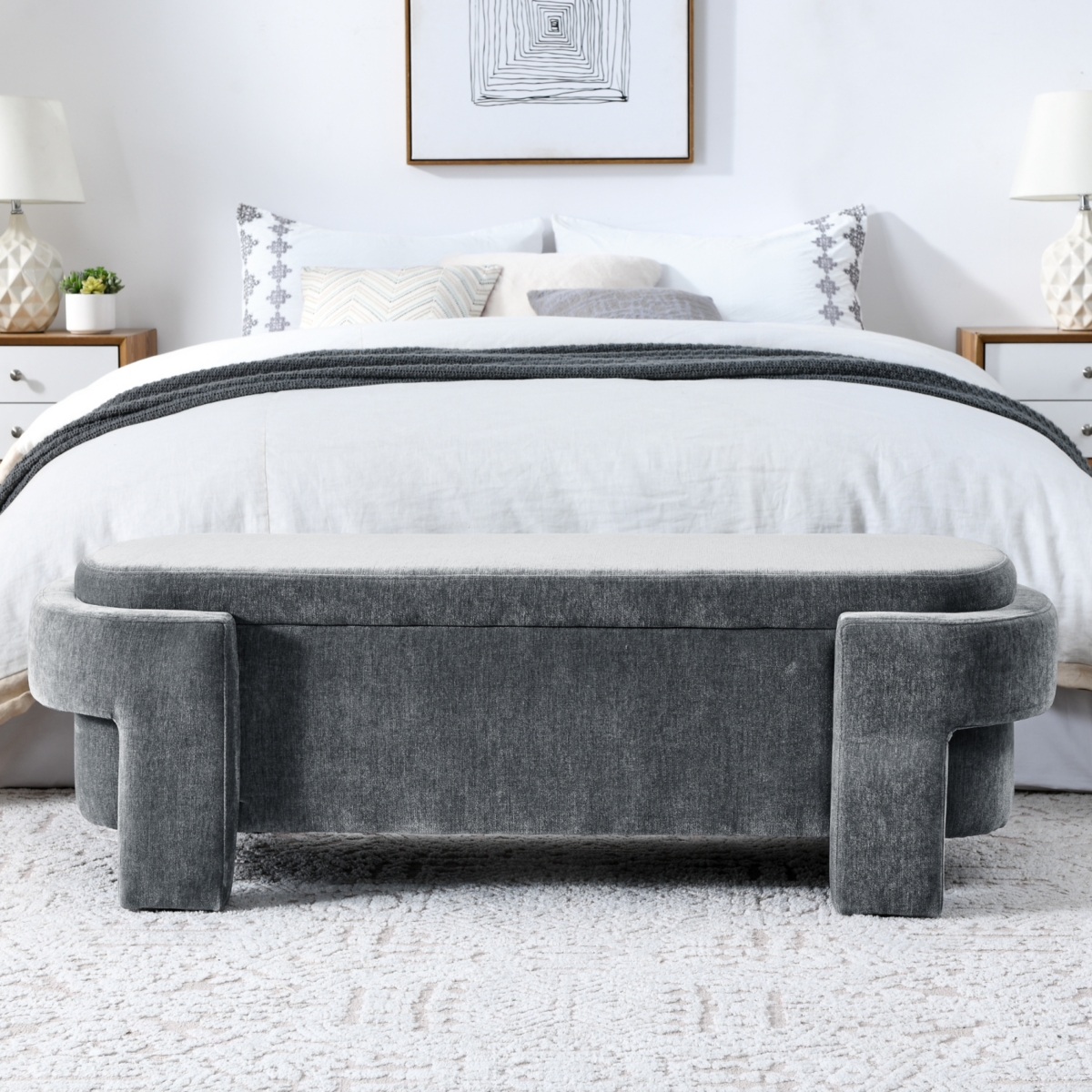 Streamdale Furniture Chenille Upholstered Bench With Large Storage Space For The Living Room, Entryway And Bedroom