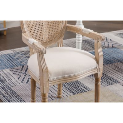 Streamdale French Vintage Upholstered Fabric Dining Armchair, Beige
