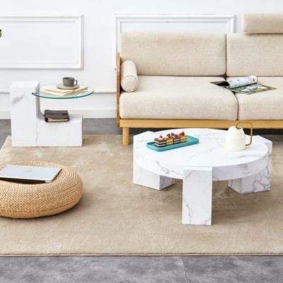 Marble Textured MDF Coffee Table Set for Home Decor