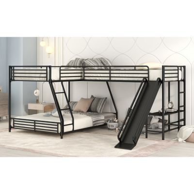 Streamdale Twin/Full L-Shape Bunk Bed w/ Desk & Slide