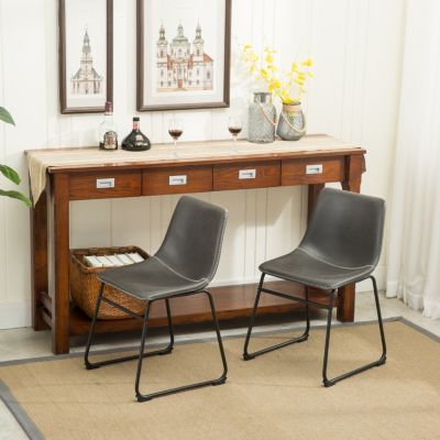 Streamdale Vintage PU Leather Dining Chairs, Set of 2, Antique Grey