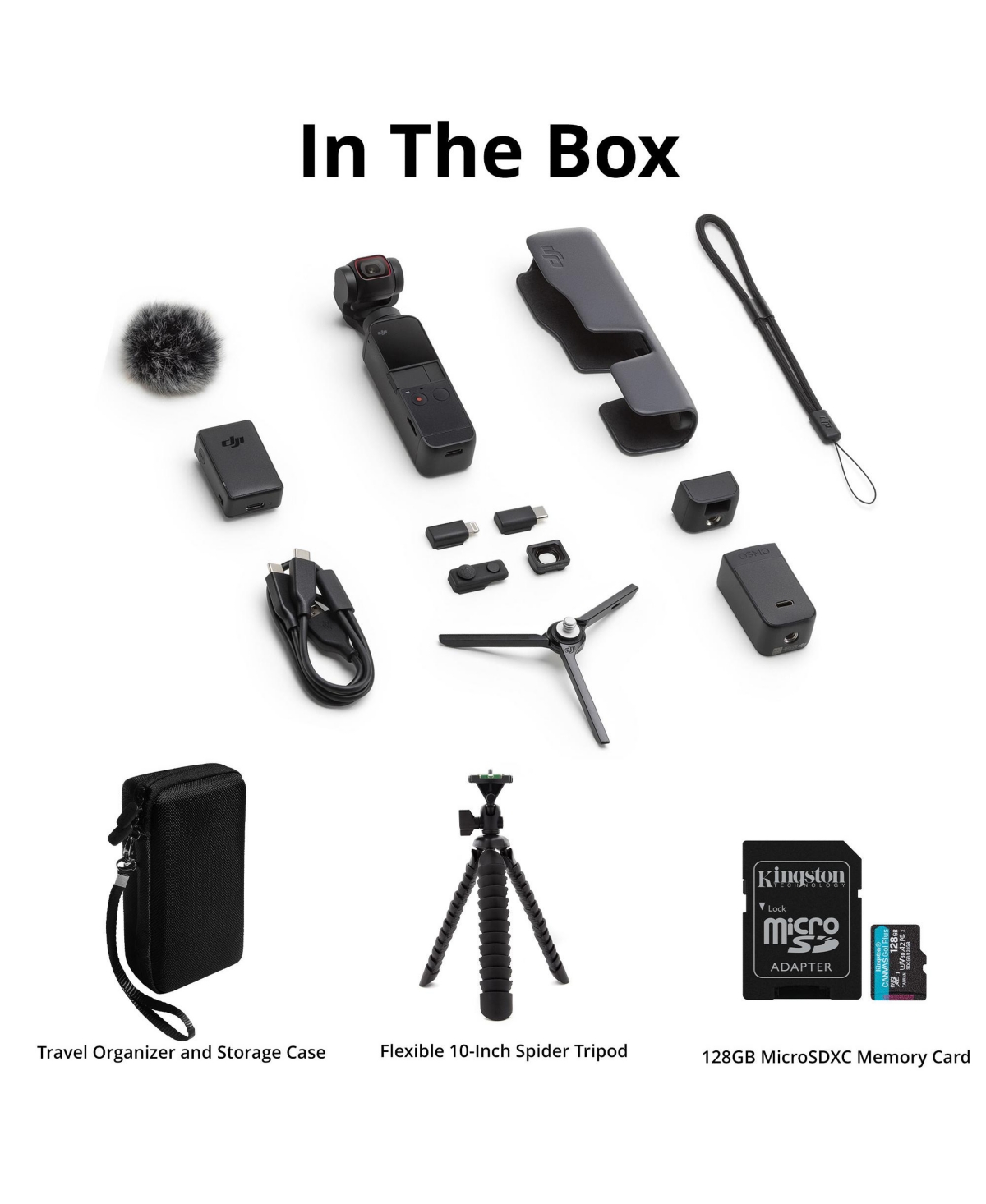 Dji Pocket Gimbal Creator Combo with 128GB Sd Card ,Storage Case, and spider tripod bundle
