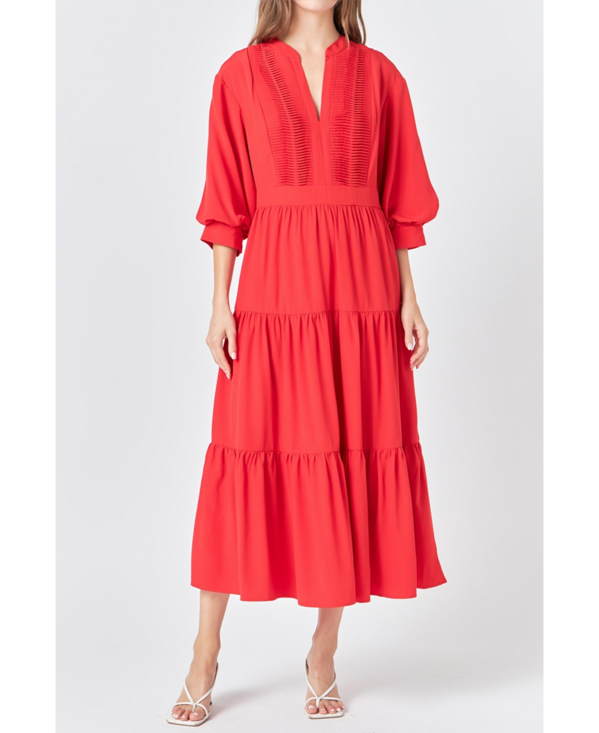 Women's Pin Tuck Dress - Red
