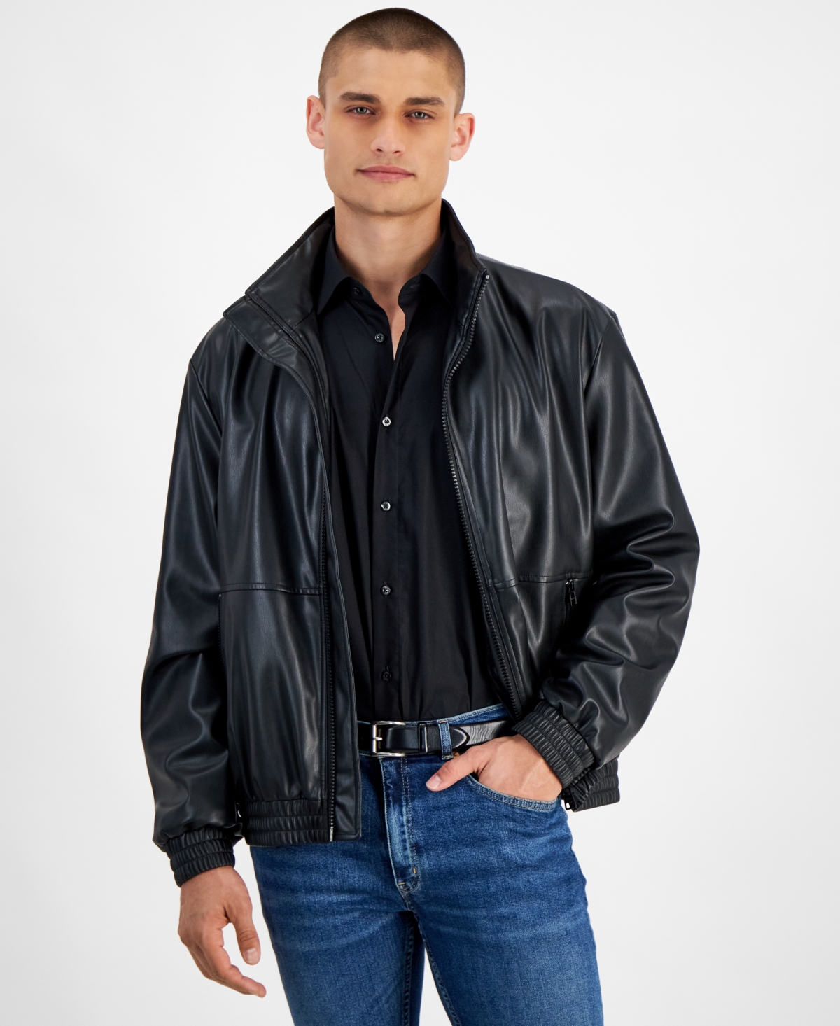 Hugo Boss Hugo by Hugo Boss Men s Bonny2435 Slim Fit Faux Leather Jacket Brown Smart Closet
