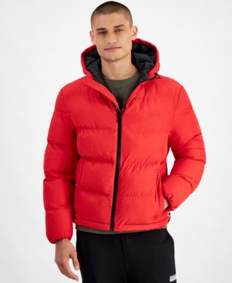 Boss Men s Hugo by Beazly2436 Slim Fit Quilted Full Zip Hooded Puffer Jacket Red Casual Jackets