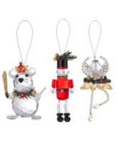 Ganz Kissing Krystals Nutcracker Ornaments - 3PC Set Ballerina, Nutcracker, Mouse - Clear, Red, Green, Gold