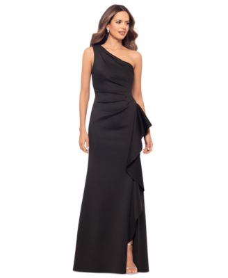 Women's Ruffled One-Shoulder Scuba Gown