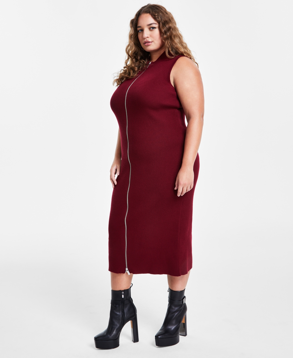 Bar Iii Trendy Plus Size Zip-Front Sweater Dress, Created for Macy's