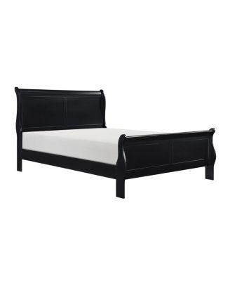 Black Finish Louis Philippe Style 1 Piece Queen Size Sleigh Bed Traditional Design Furniture