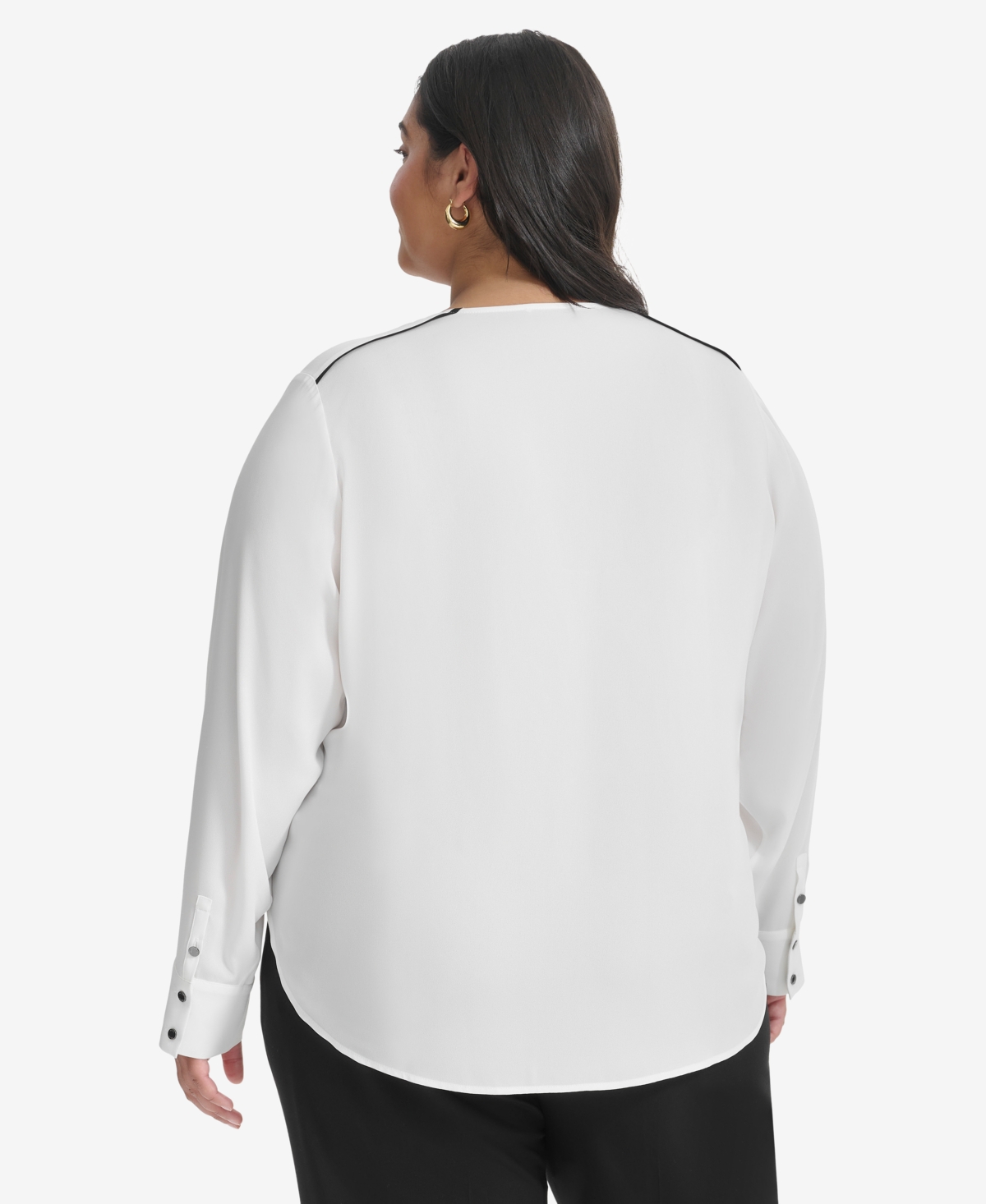 Dkny Plus Womens Control Top Chiffon Blouse In Linen White,black