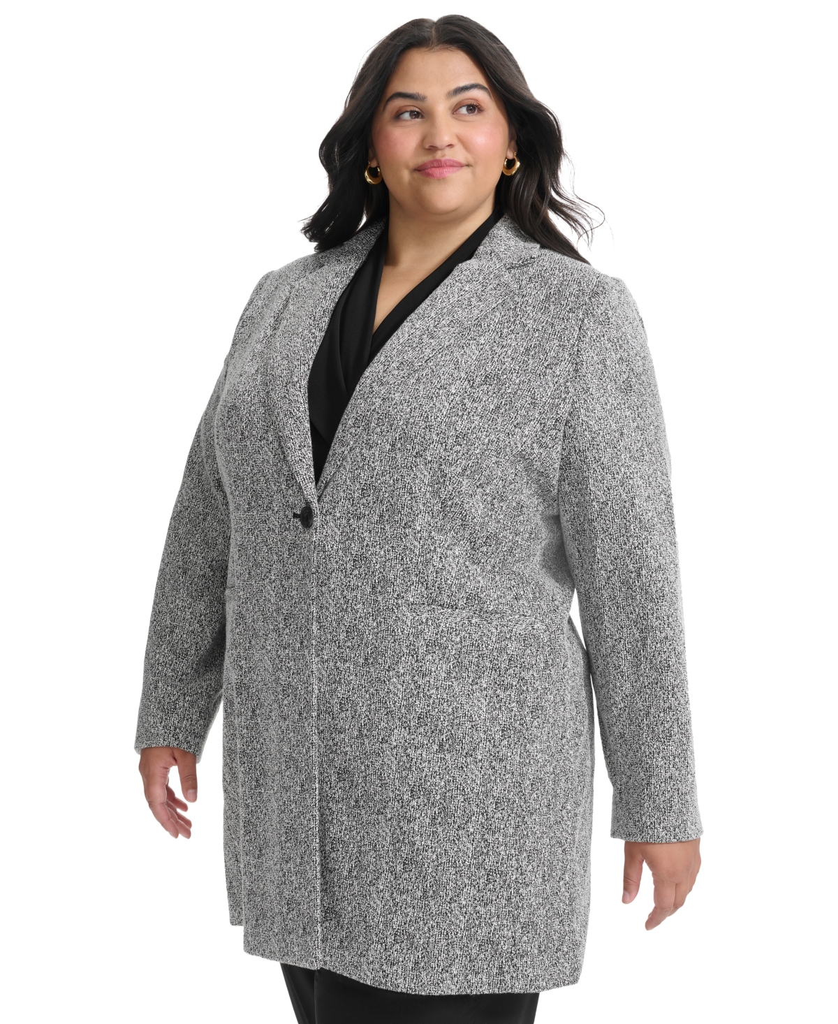 Dkny Plus Size Double D Topper Blazer In Black,white