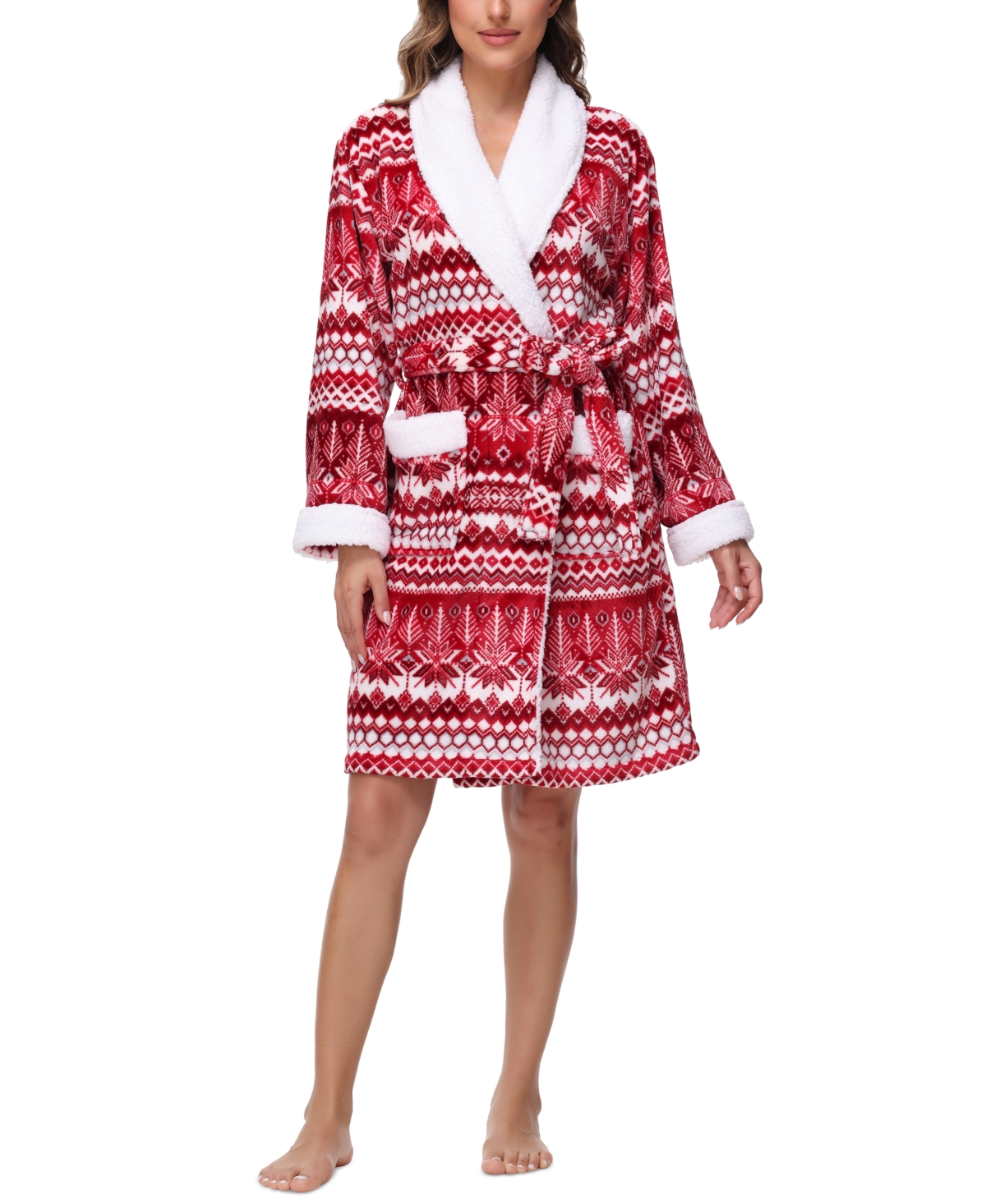 Holiday Lane Plush Printed Short Shawl-Collar Robe, Exclusively at Macy's