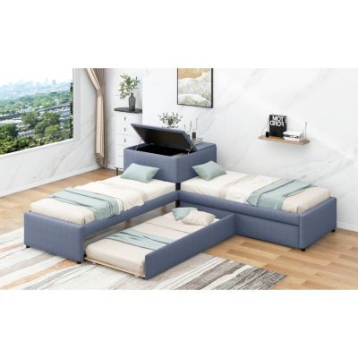 Upholstered Platform Bed with Trundle and Desk