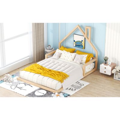  Full Size Wood Floor Bed With House-Shaped Headboard