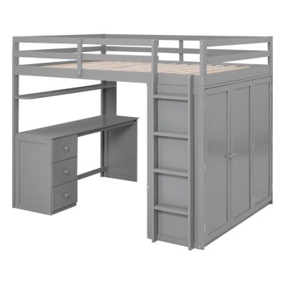 Streamdale Full Size Loft Bed With Drawers, Desk, And Wardrobe