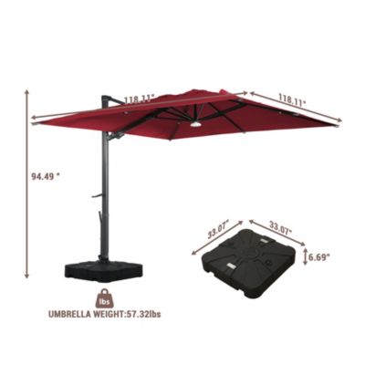 120" Square Cantilever Umbrella with Detachable LED Atmosphere Light, Bluetooth Player and Weight Base