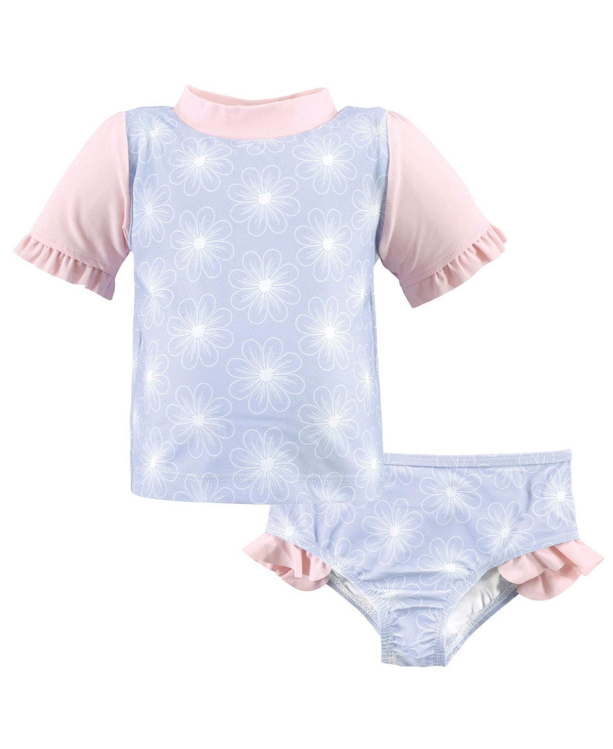 Hudson Baby Baby Girls Hudson Swim Rashguard Set, Yellow Daisy, 9-12 Months - Blue floral