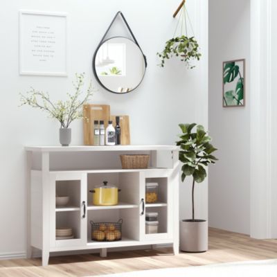 Retro Style Storage Sideboard with 3 Open Shelf Spaces and Framed Doors