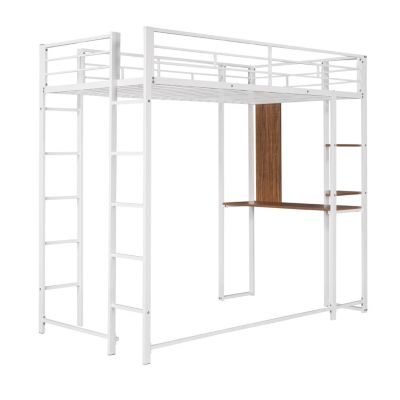 Streamdale Twin Metal Loft Bed With 2 Shelves And One Desk