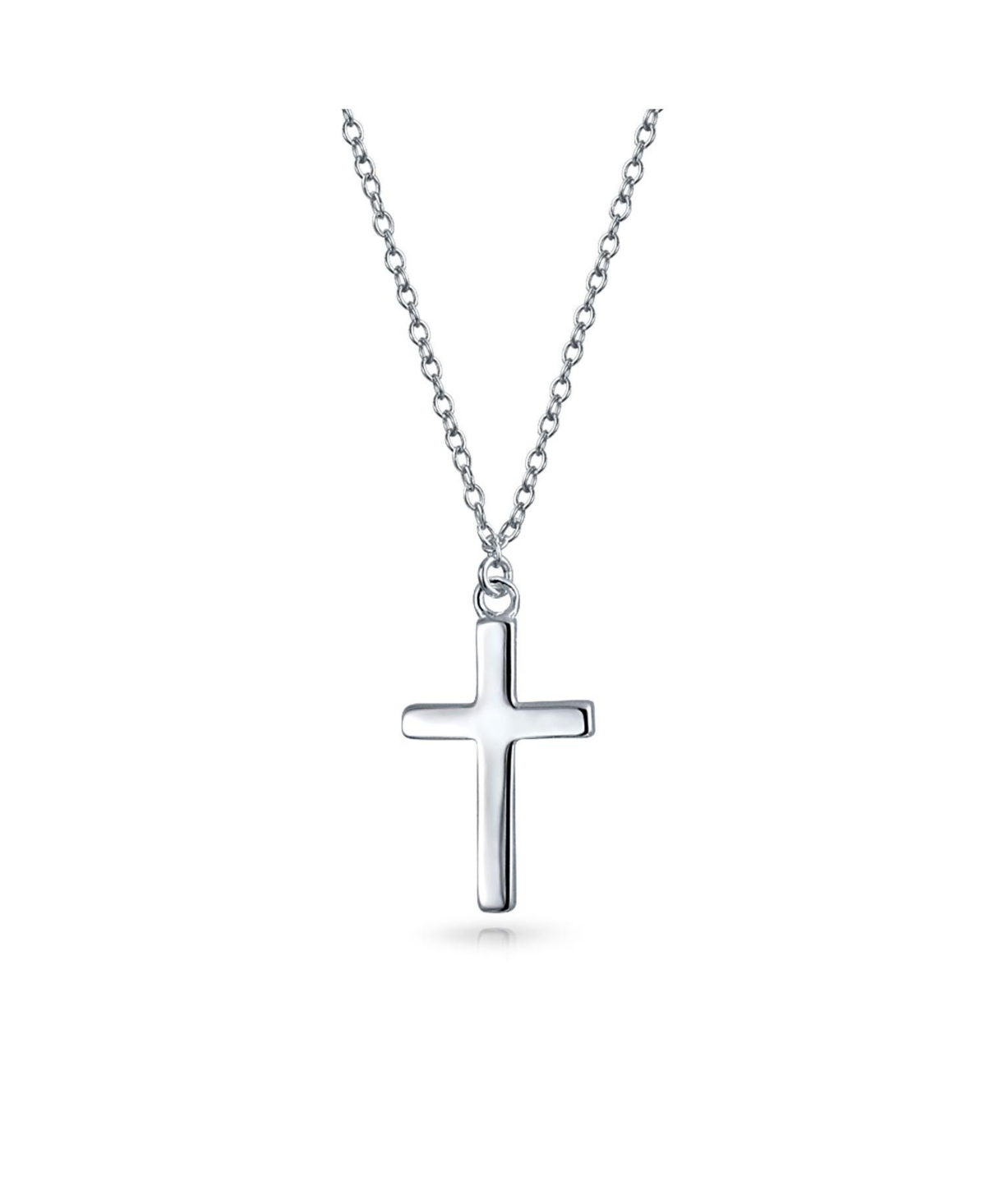 Delicate Small Latin Cross Pendant Religious Necklace For Women Flat Polished .925 Sterling Silver .40 Inch - Silver b
