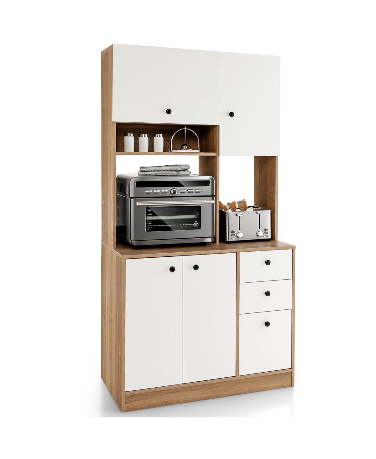 71'' Tall Kitchen Pantry Buffet Hutch Freestanding Storage Cabinet 4 Doors - Brown