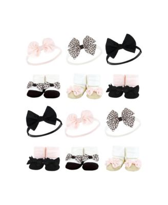 Hudson Baby Knit Hat & Socks Set – White with Pink Flower (0-12 Months)