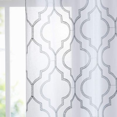2 Piece Charlotte Clover Trellis Grommet Top Sheer Voile Window Curtain Panels