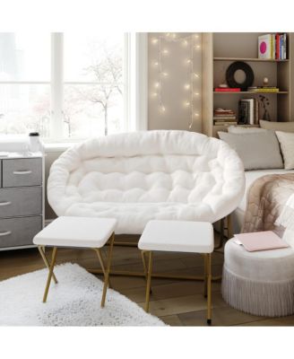 Janey Folding Double Saucer Chair With 2 Ottomans And Steel Frame For Dorm Or Bedroom