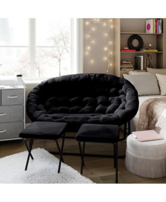 Janey Folding Double Saucer Chair With 2 Ottomans And Steel Frame For Dorm Or Bedroom