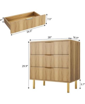 IDEALHOUSE Wood color 3 Drawer Dresser for Bedroom, Wood Dresser with Metal Legs, 30” Tall Dresser Organizer, Modern Chest of Drawers, Large Dresser for Closet, Living Room, Hallway