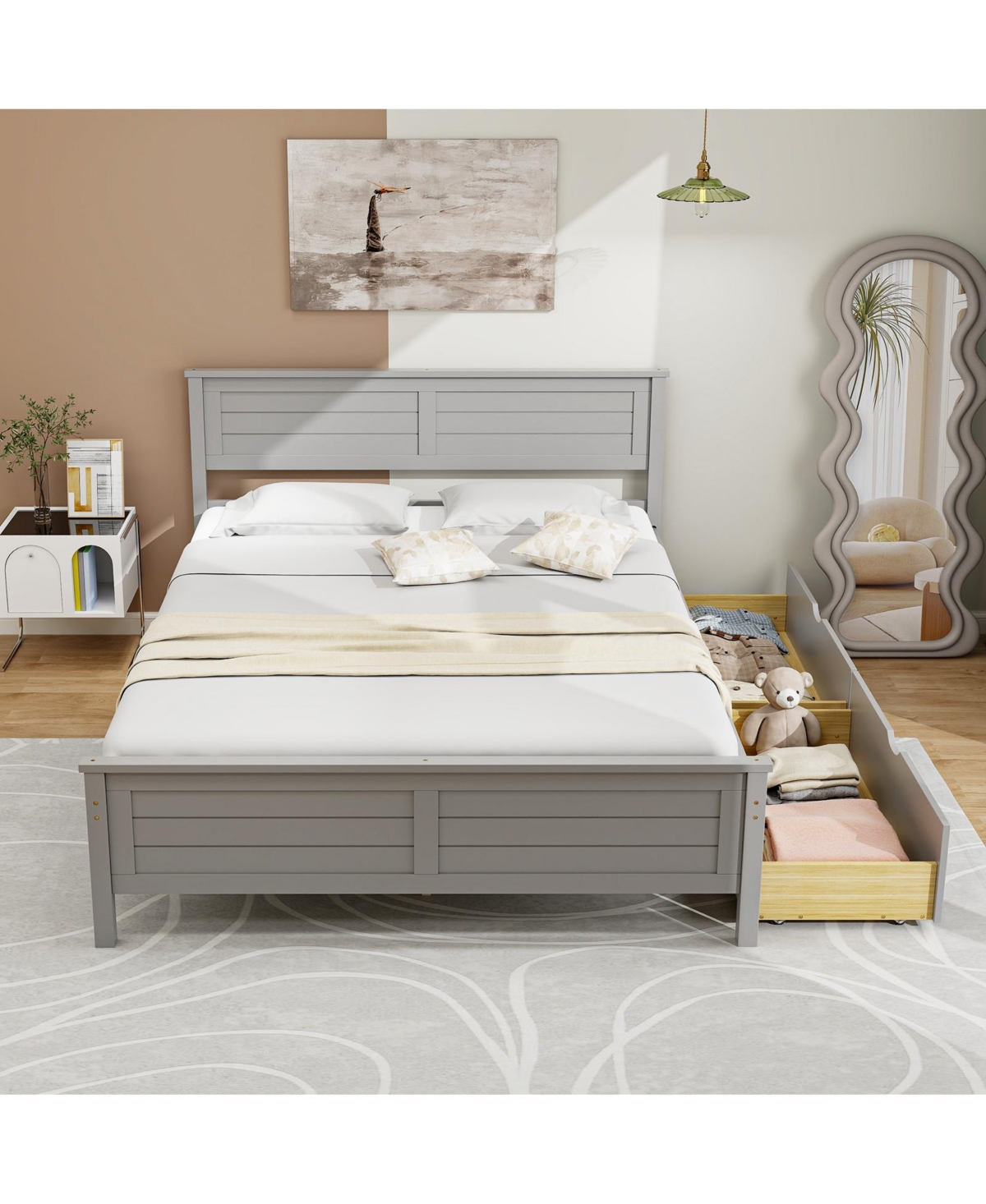 Slickblue Full Size Bed Frame with Storage Drawers and Solid Wood Headboard