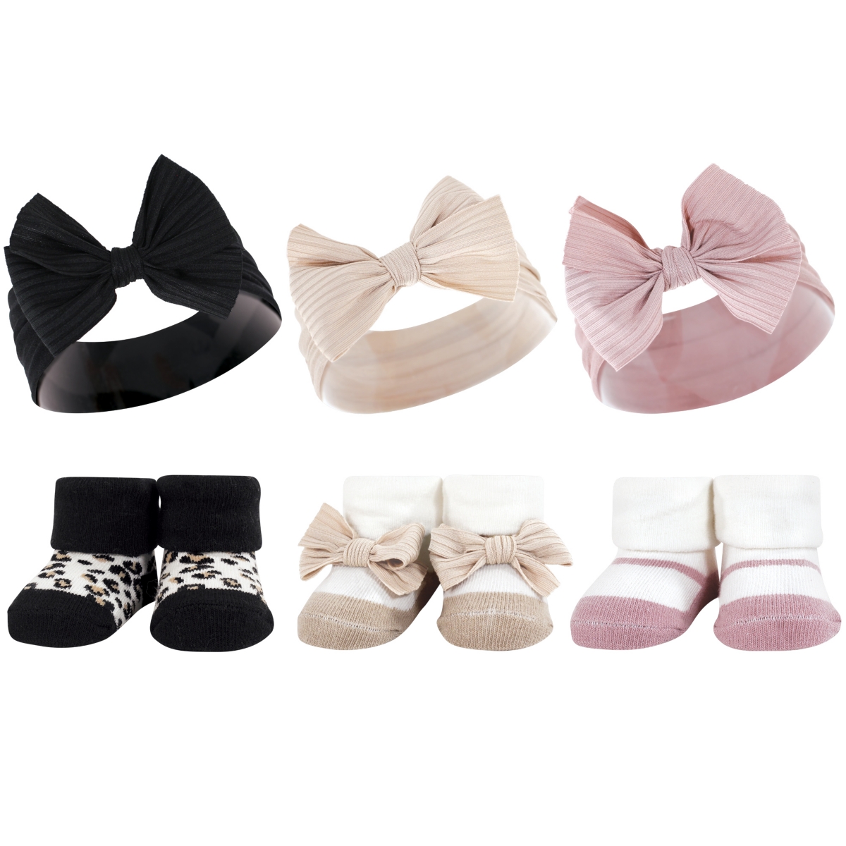 Hudson Baby Infant Girl 12Pc Headband and Socks Giftset, One Size - Taupe pink