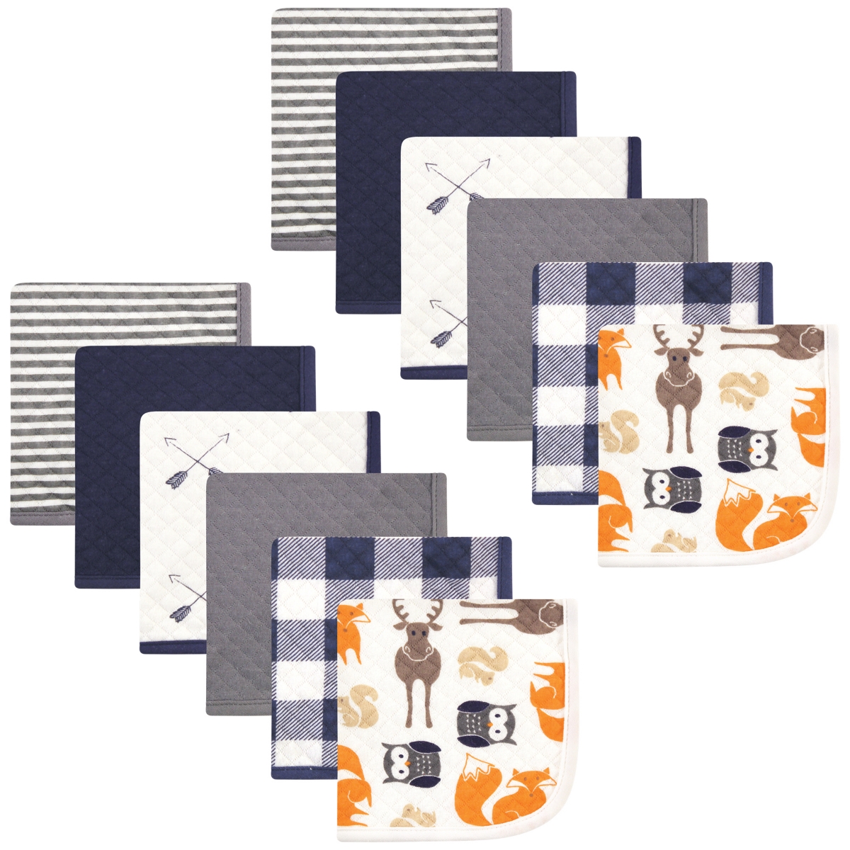 Hudson Baby 24Pc Quilted Cotton Washcloths, Forest Animals, One Size