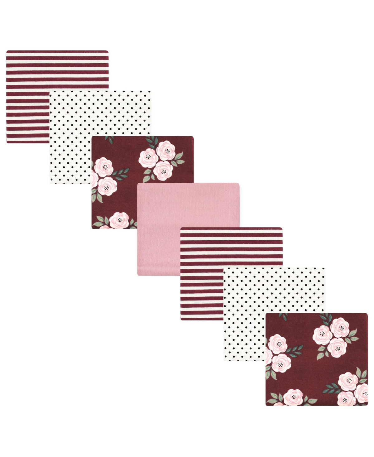 Hudson Baby Infant Girl Cotton Flannel Receiving Blankets Bundle Set, Burgundy Floral, One