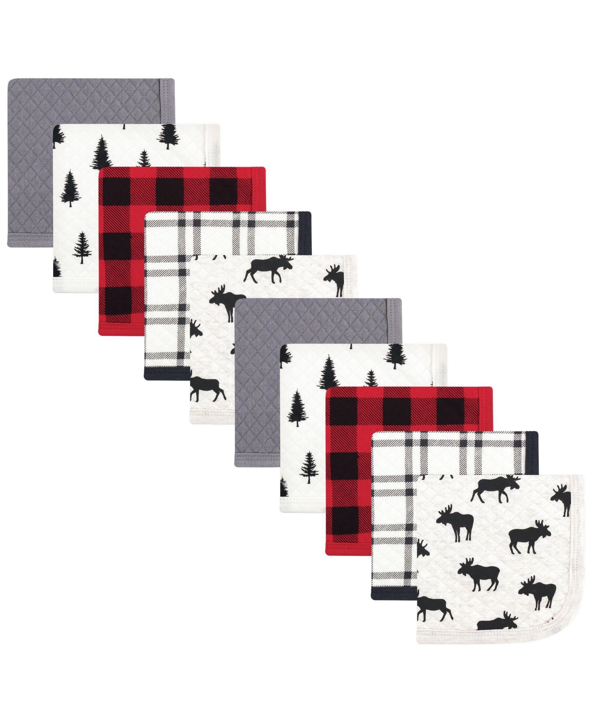 Hudson Baby Infant Girl 20Pc Quilted Cotton Washcloths, One Size - Moose enchanted forest