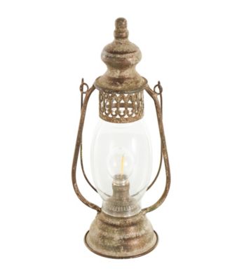 17" Metal  Distressed Antique Style Lantern Accent Lamp