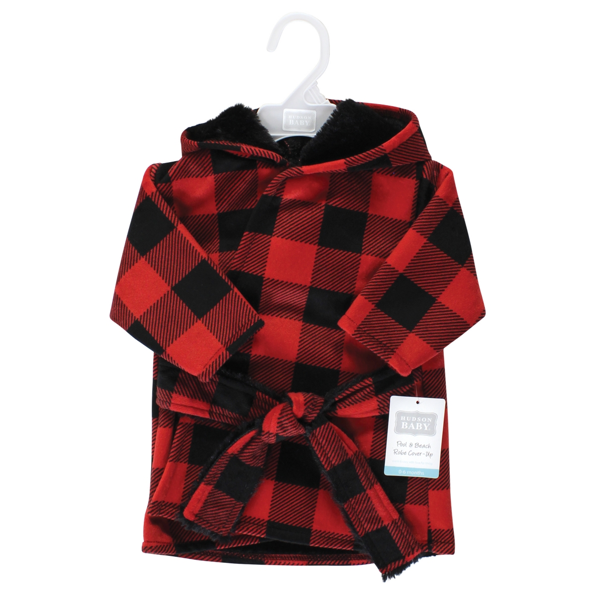 Hudson Baby Baby Boys Mink with Faux Fur Lining Pool and Beach Robe Cover-ups,- Buffalo plaid