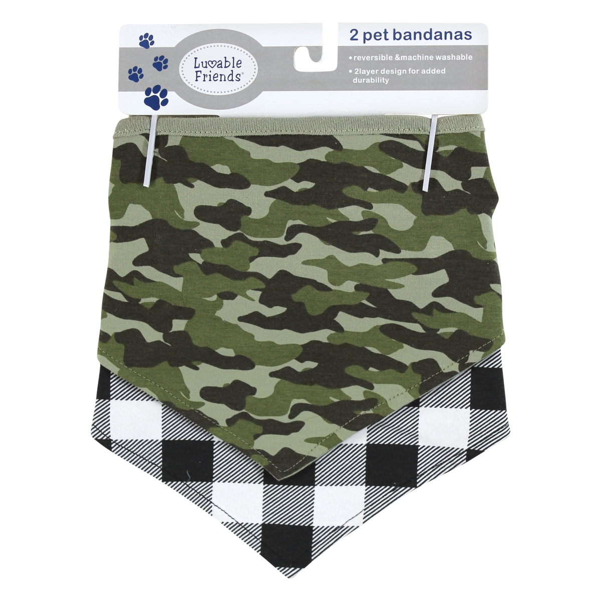 Luvable Friends Dog Reversible Pet Dog and Cat Bandana Bibs 2pk, One Size - Plaid camo