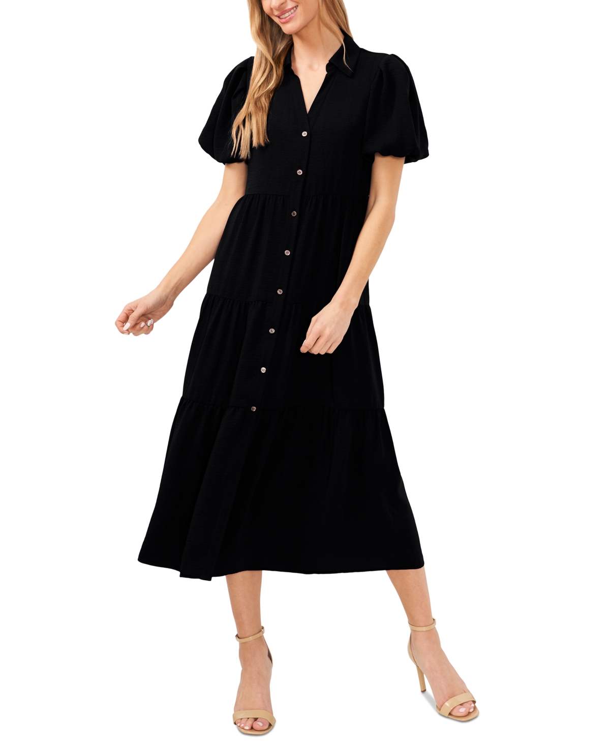 Women's Collared Short-Sleeve Tiered Shirtdress - Freeisa Pink
